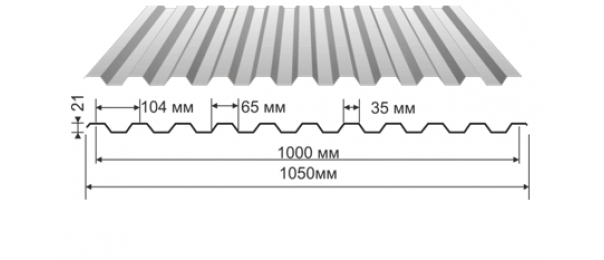 Профнастил оцинкованный С-21 1050x3000 купить недорого в Молодинках